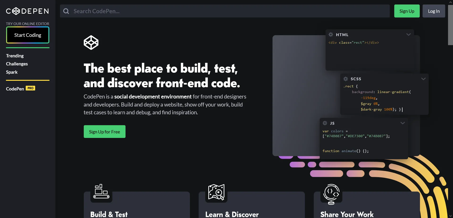 Codepen landing page