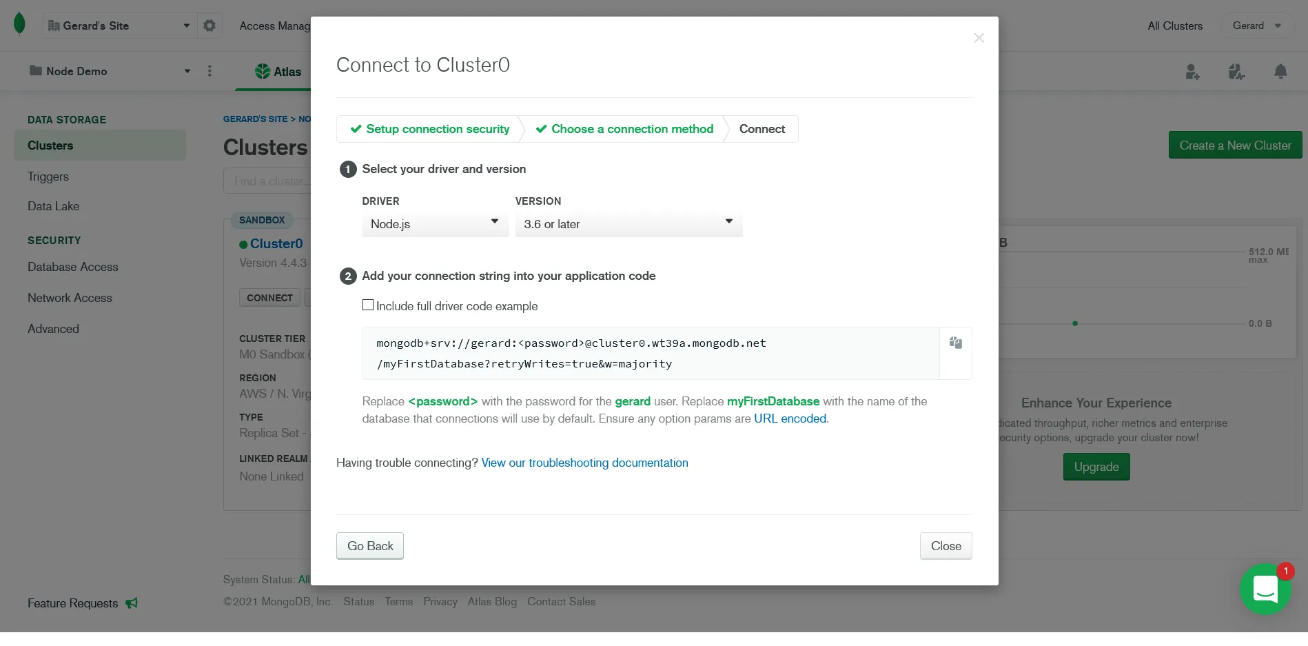 MongoDB Atlas database URI selection