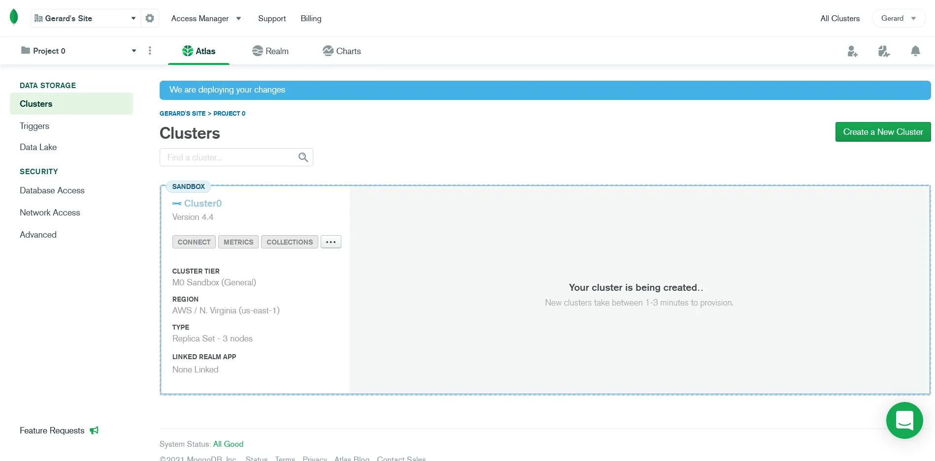 MongoDB Atlas dashboard