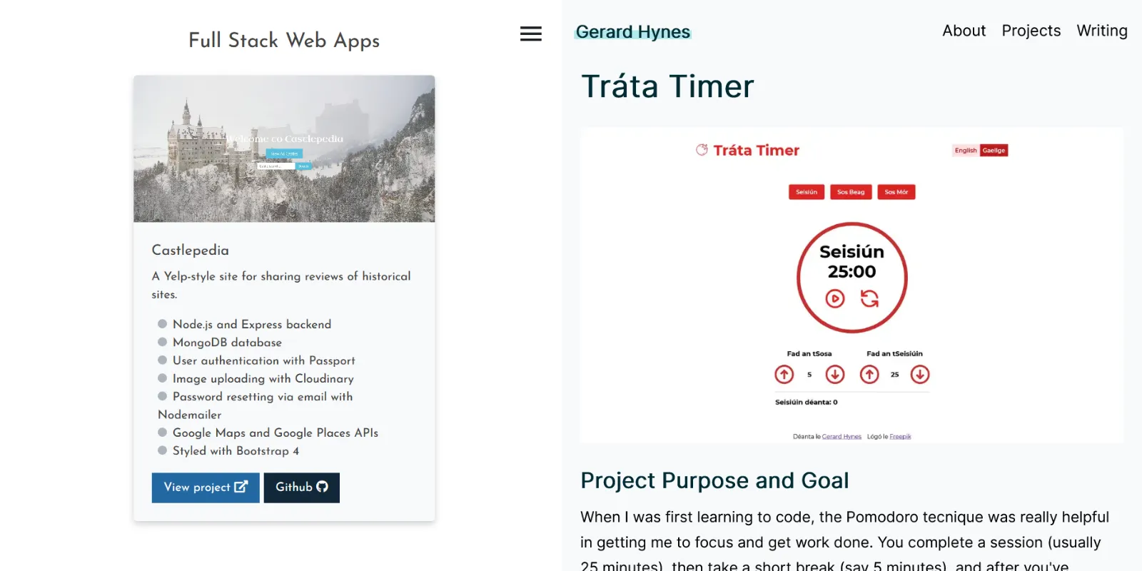 Screenshots of old and new project descriptions