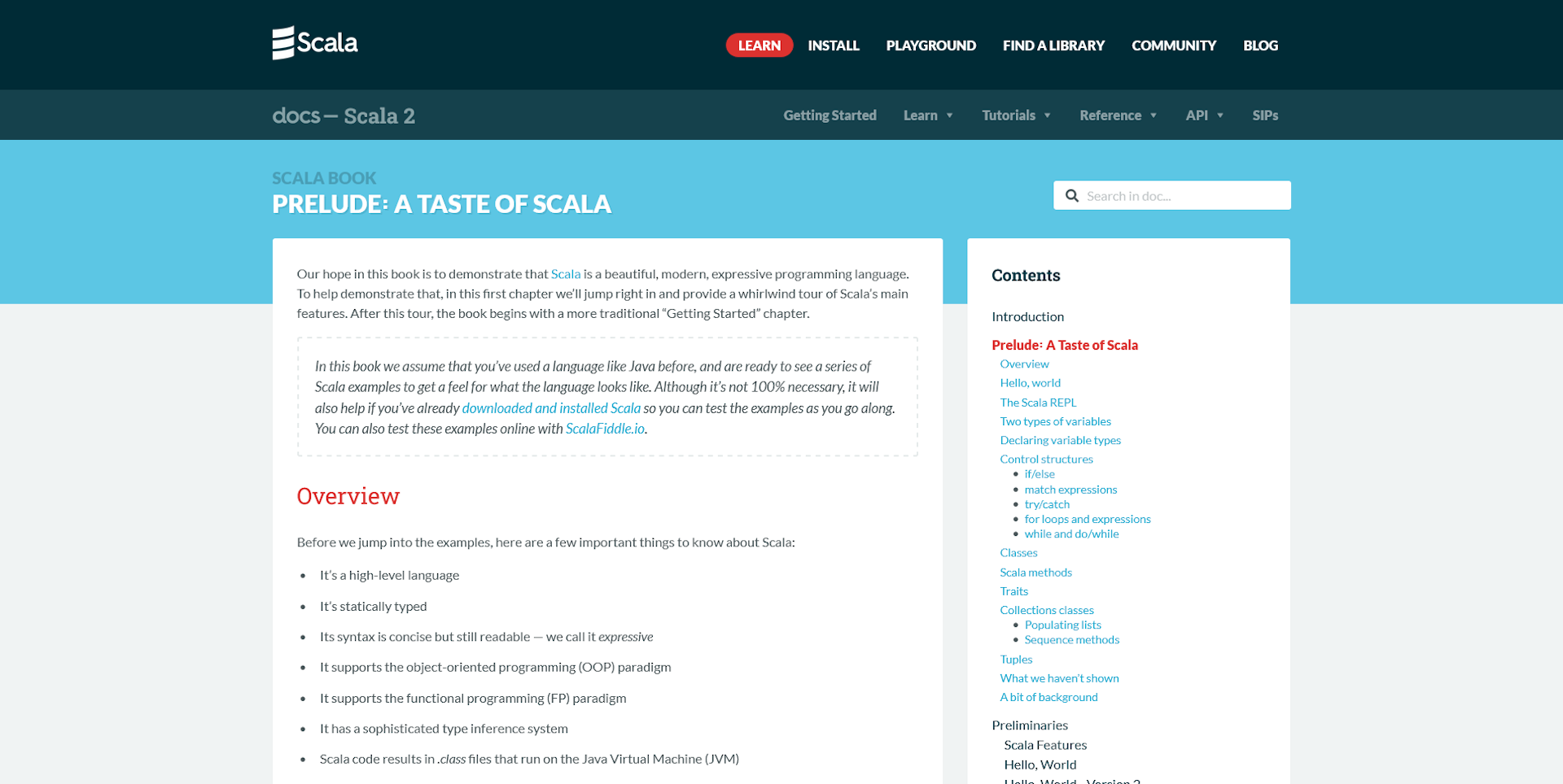The official Scala docs