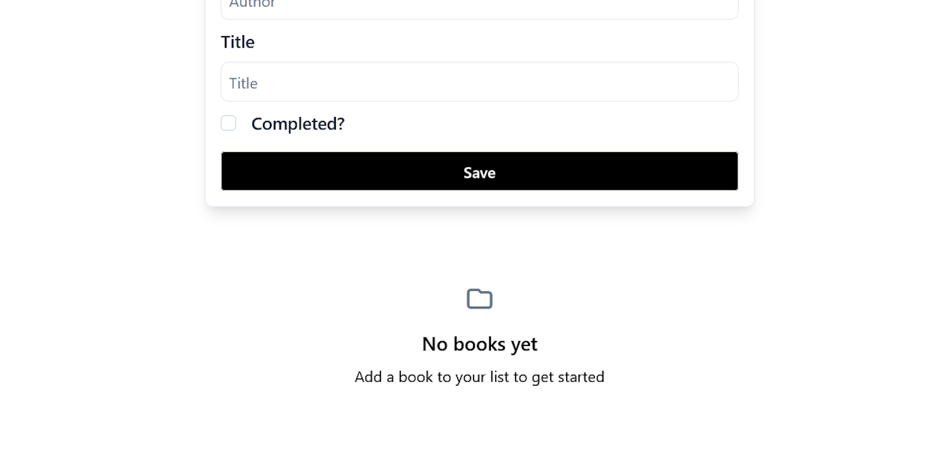 App interface when no books have been added